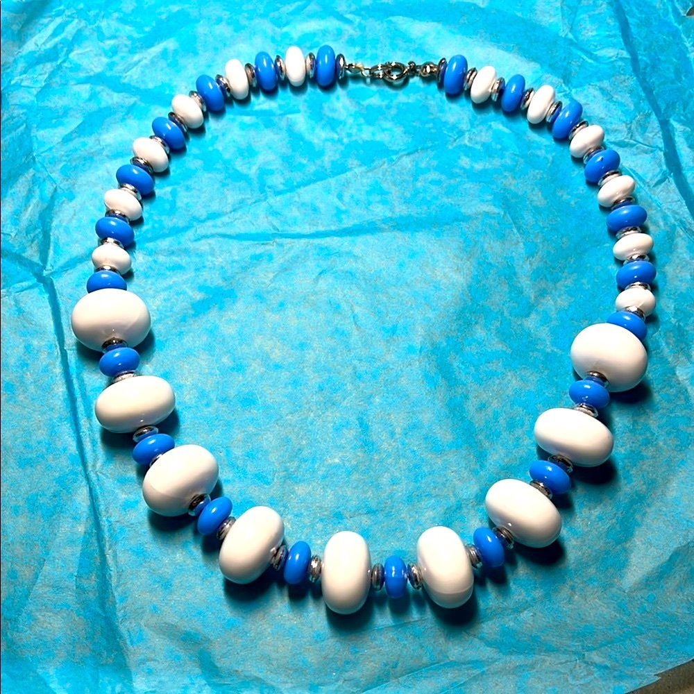 Blue and White Beaded Necklace